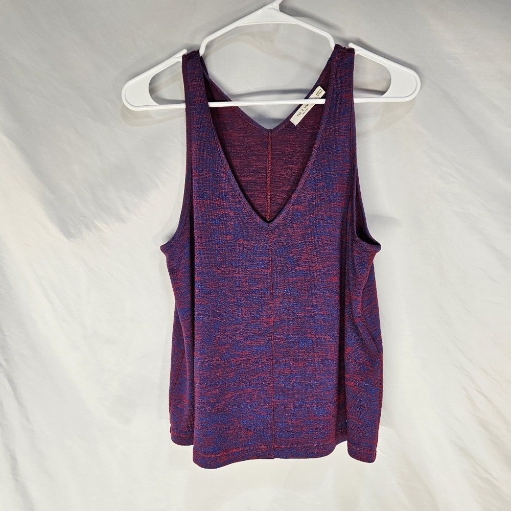 rag & bone Hudson Print Knit Tank Double V-Neck Sleeveless Top Purple Size Small